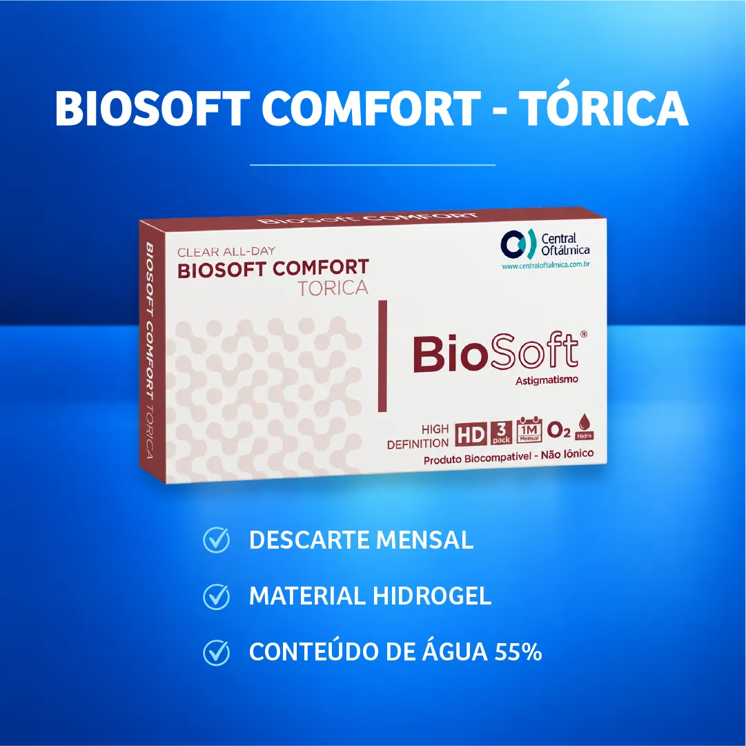 Caixa da lente de contato Biosoft Comfort Tórica Central Oftálmica